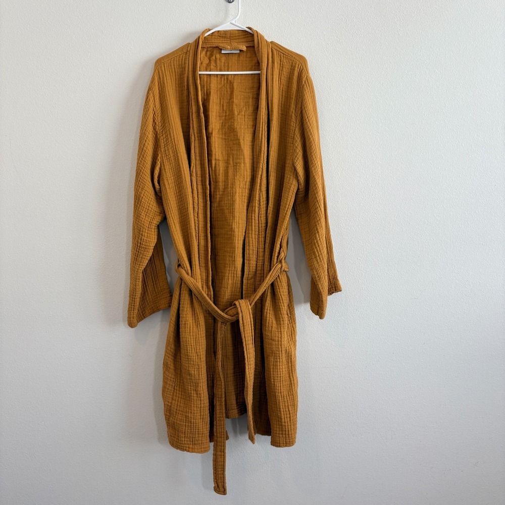 Parachute Cloud Cotton Robe Womens L Mustard Yellow Gauze Lounge Luxury Soft